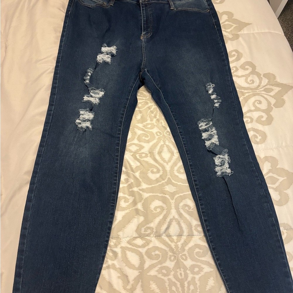 Women's Distressed Blue Jeans